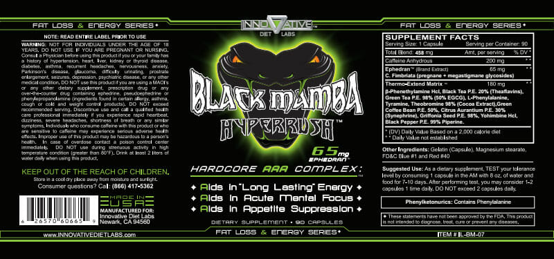 Black Mamba HyperRush Bula, Composição e Informação Nutricional