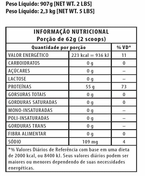 Informação Nutritional - ISO Whey Lowcarb Integralmedica