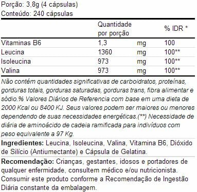bcaa integralmedica - Tabela nutricional